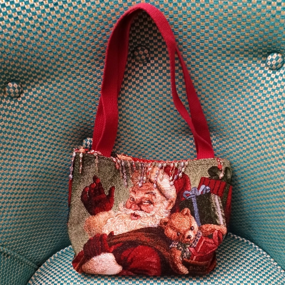 Handmade, Vintage Santa Tapestry Bag